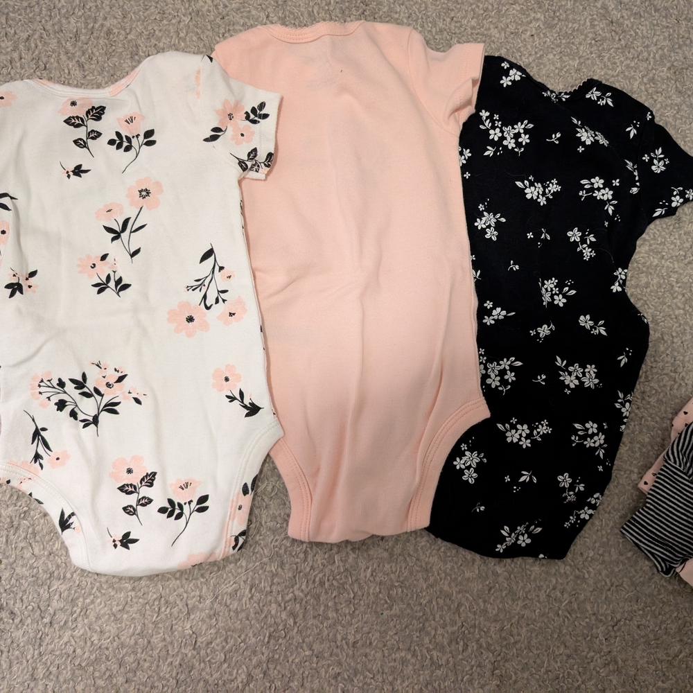 3 For $18 Carter's Pink, Black, and White Baby Bodysuits Set - Picture 9 of 12